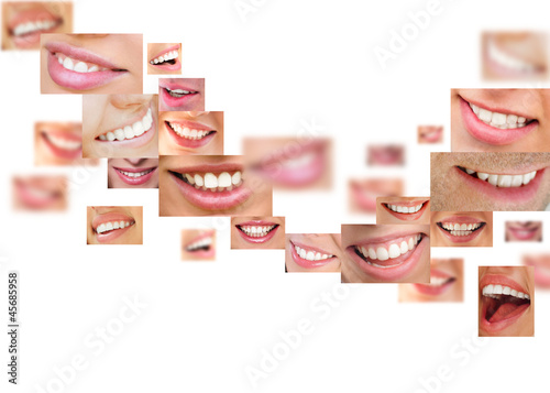 Faces of smiling people in set. Healthy teeth. Smile #45685958