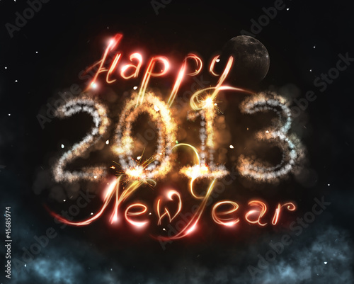 New Year in universe concept with fantasy clouds, stars and moon