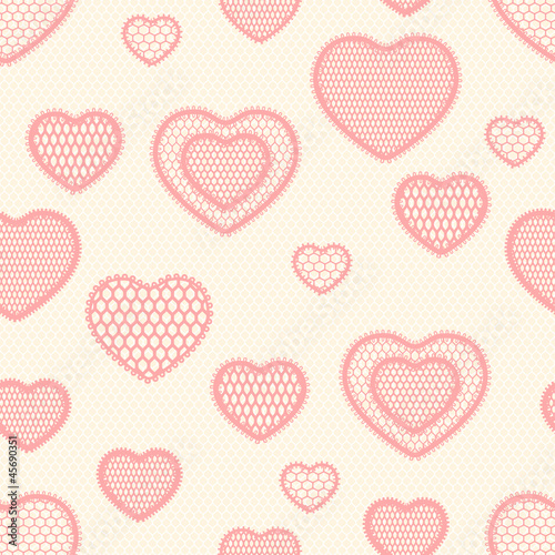 Old lace background  seamless pattern with hearts.