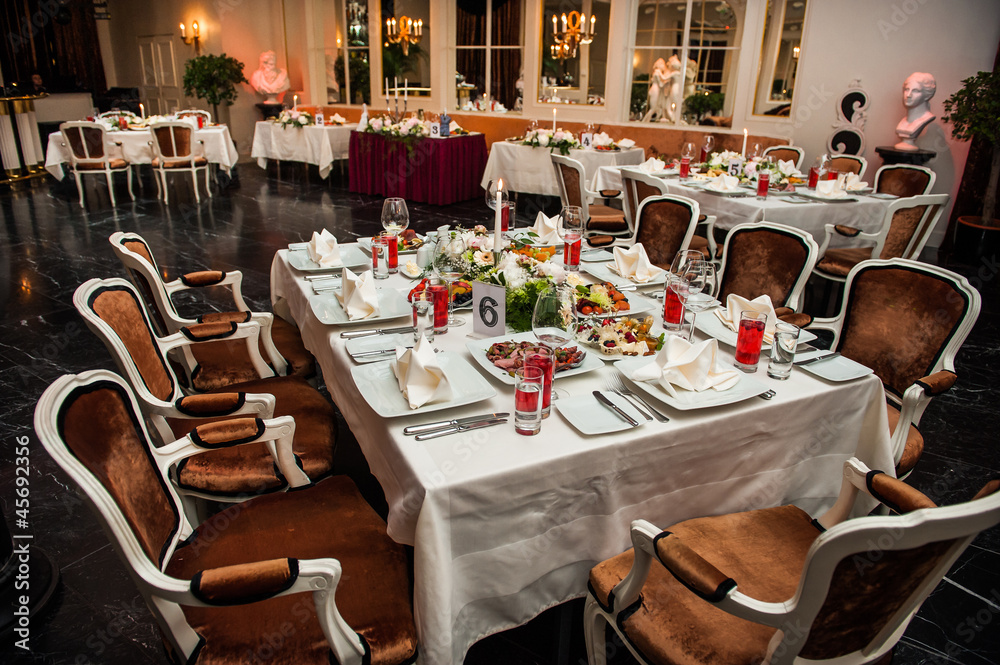 Luxury banquet table setting at restaurant