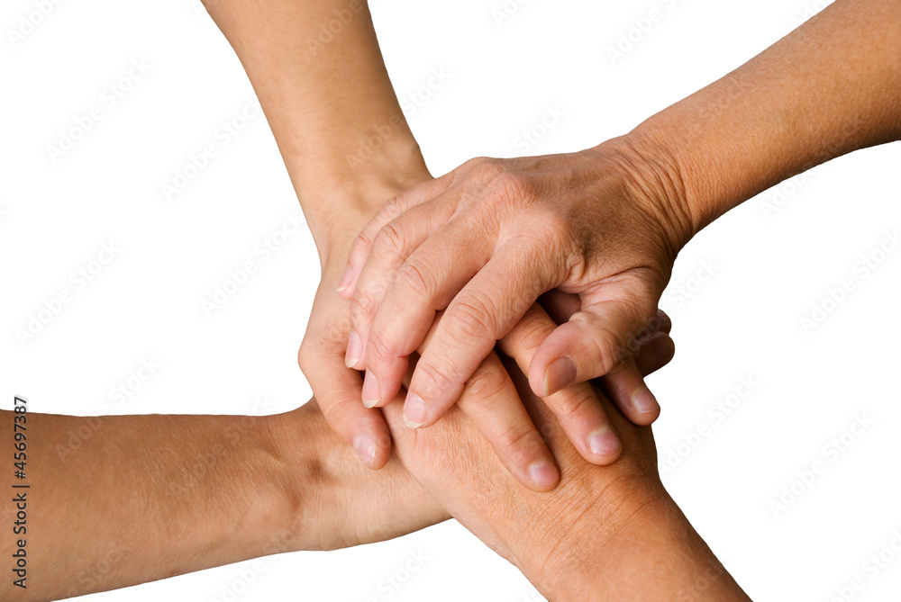 Four hands meaning success/power/team Stock Photo