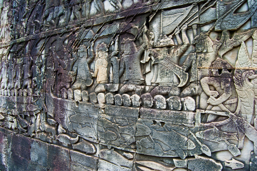 fragment of bas-relief, Bayon, Angkor Thom, Siem Reap, Cambodia