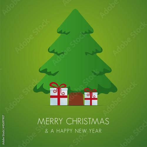 christmas tree gift boxes green background
