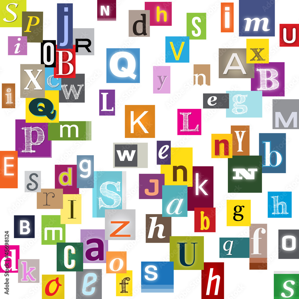 Digital Collage composed of letters on white background. Digital Collage composed of letters on white background.