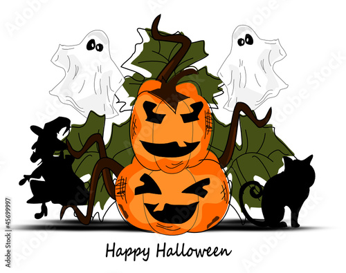 Happy Halloween mit Hexe , Kater und Kürbis