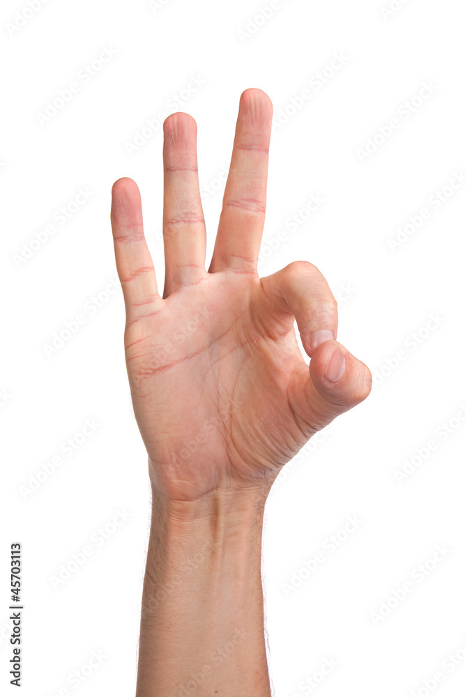 Hand is showing OK sign isolated on white Hand is showing OK sign isolated on white