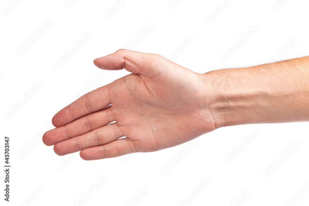 Hand a man person who is willing to make a deal isolated on whi Hand a man person who is willing to make a deal isolated on whi