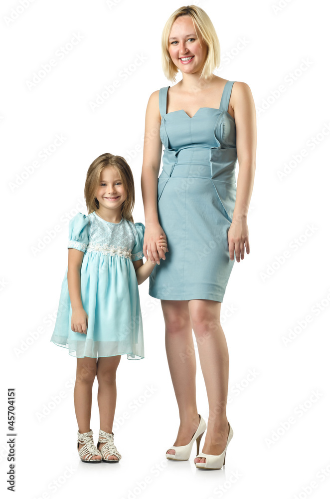 Mother with daughter isolated on white