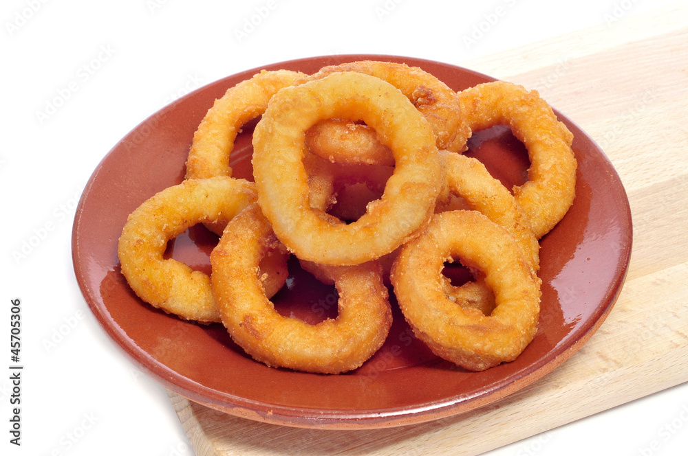 spanish calamares a la romana, squid rings breaded and fried spanish calamares a la romana, squid rings breaded and fried