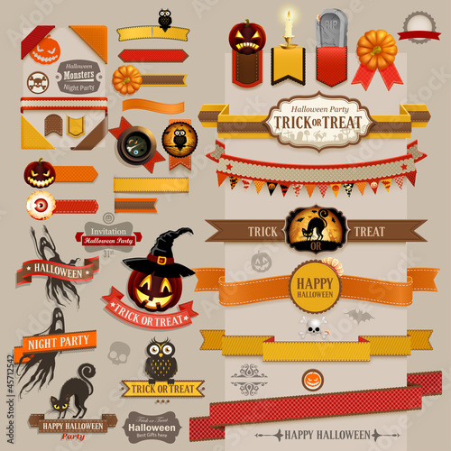 Set of Halloween retro ribbons