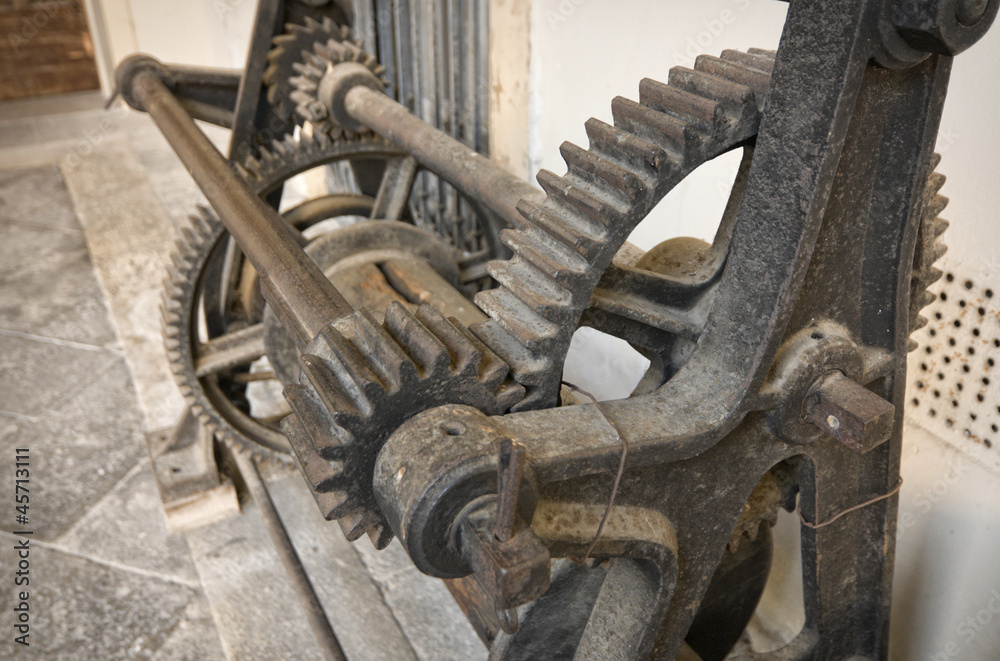 Old rotary printing press gears