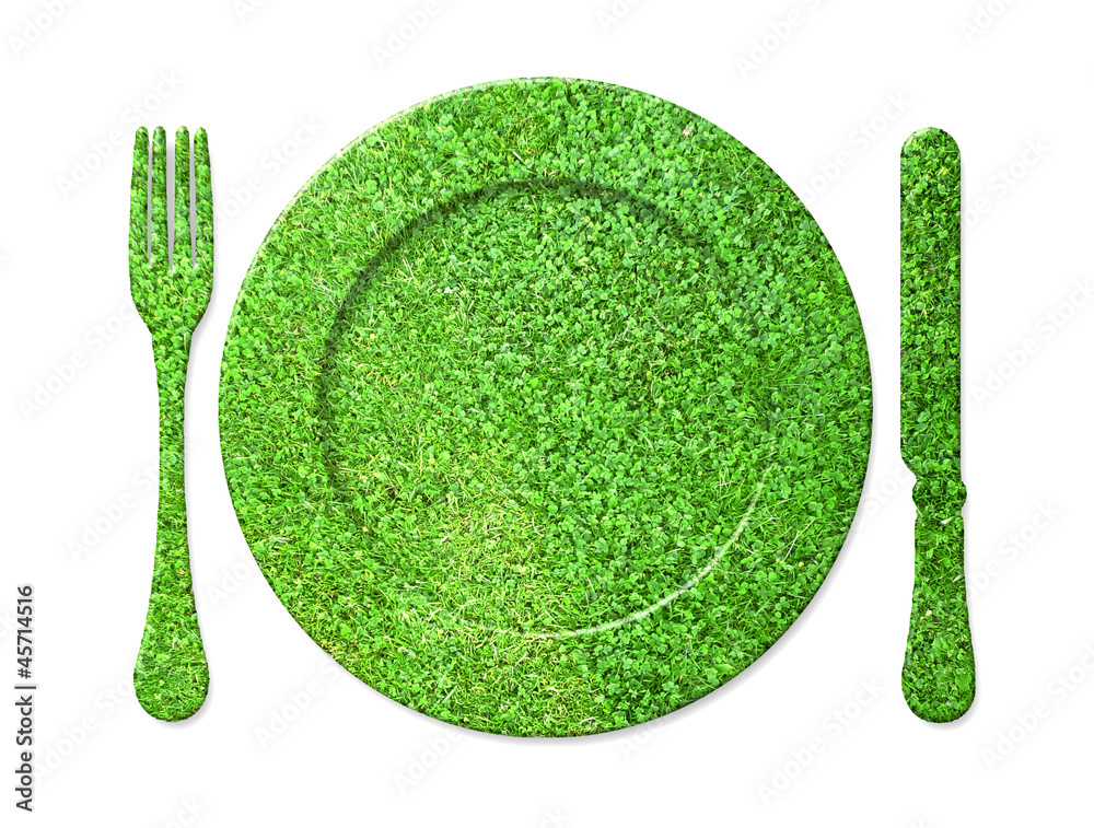 assiette et couverts pour régime biologique végétarien Stock Photo