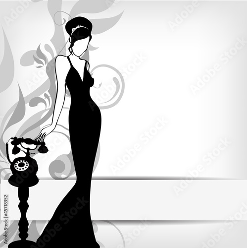 the Vector vintage retro woman silhouette background