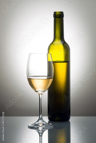 Bottle and glass of white wine