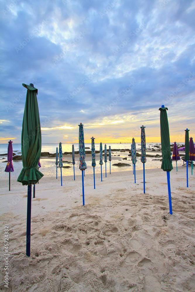 sunrise with Umbrella on the beach , Huahin Thailand sunrise with Umbrella on the beach , Huahin Thailand