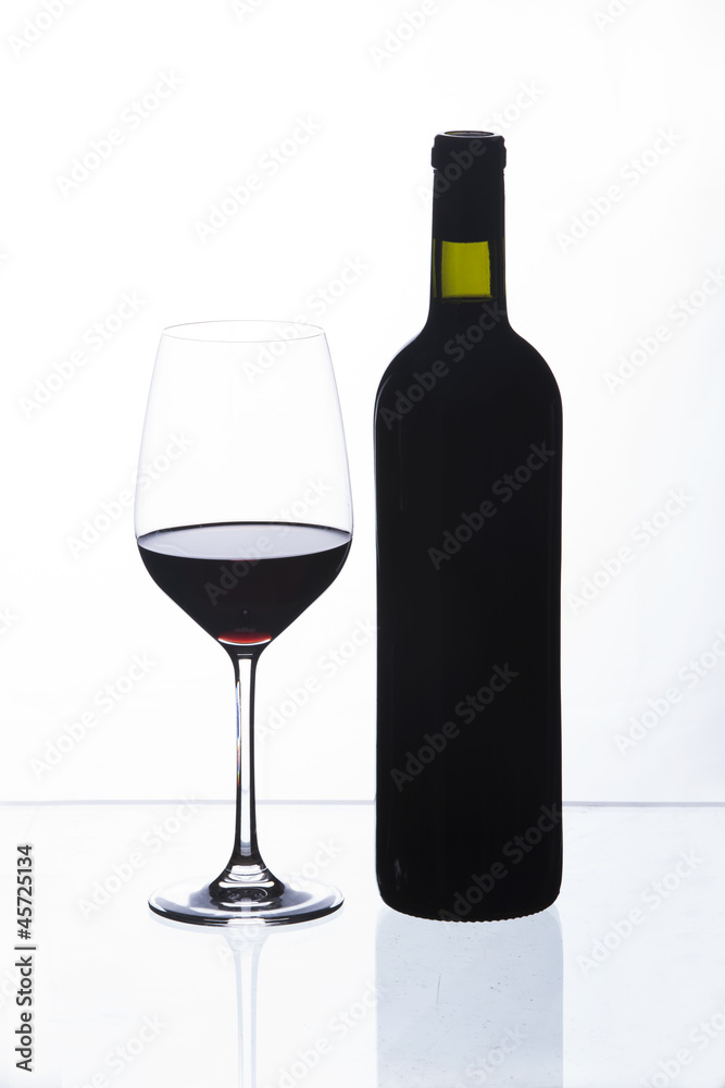 wine glass and a bottle, white background wine glass and a bottle, white background