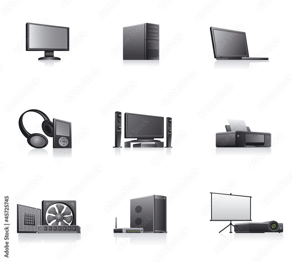 set of computers and electronics devices icons set of computers and electronics devices icons