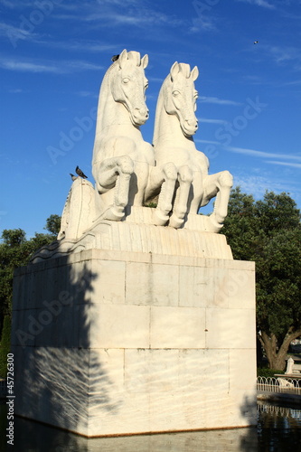 Statue of two horses in Lisbon, Portugal