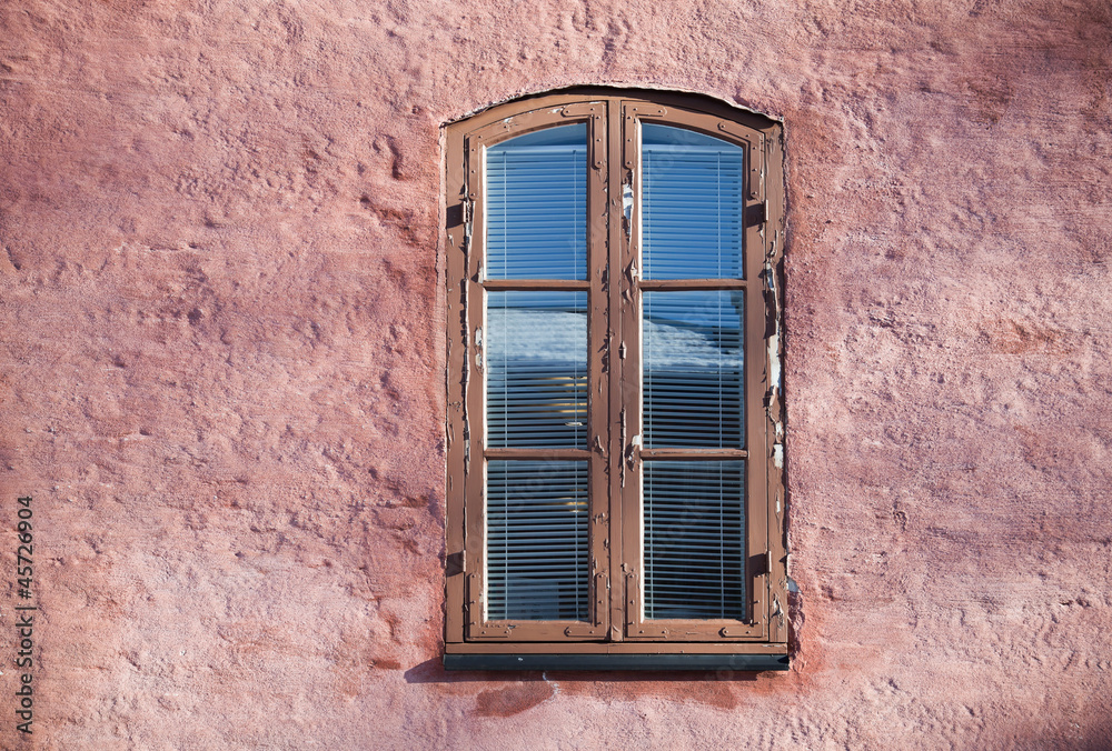 Background texture of old pink wall with window