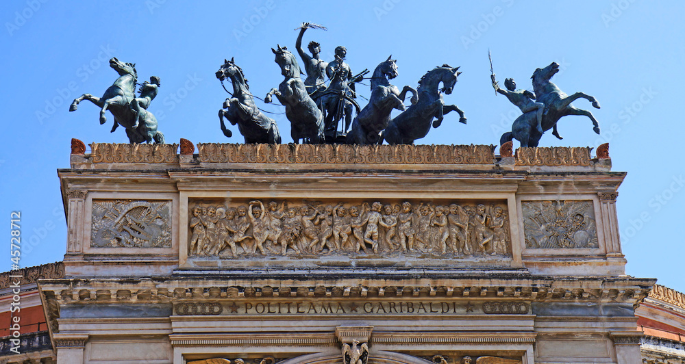 Fototapeta premium Sculptures on the Politeama Theatre of Palermo in Sicily