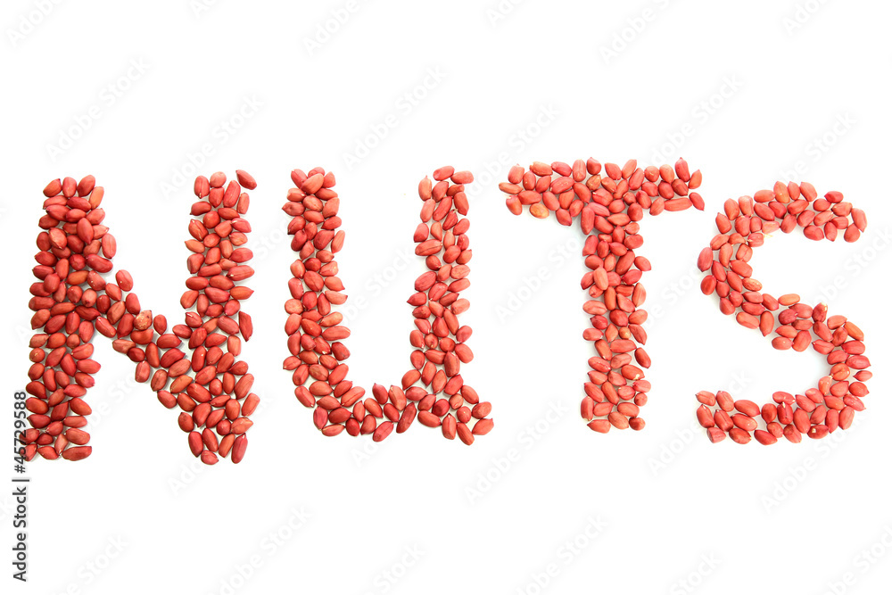 Inscription Nuts of peanuts, isolated on white