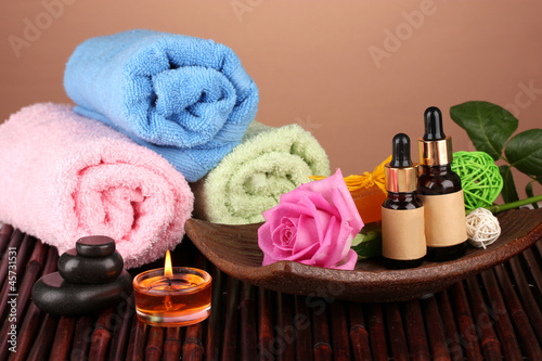 spa setting on brown background