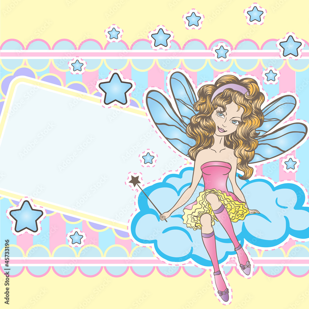 Little fairy sitting on the cloud design template Little fairy sitting on the cloud design template
