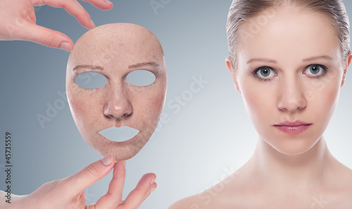 concept skincare with  mask. Skin of beauty young woman before a photo