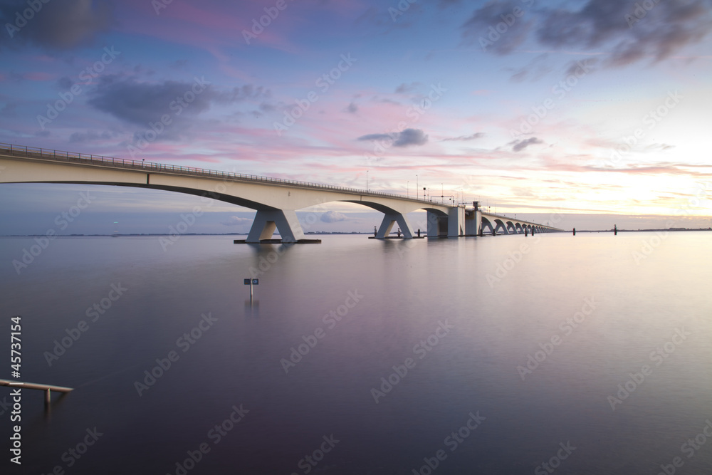 Zeeland bridge by sunset