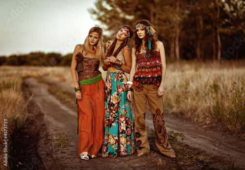 Girls of hippie in the field photo