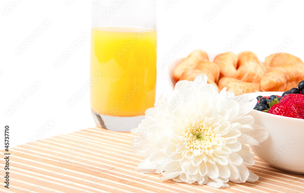 Breakfast with berries,orange juice and croissant