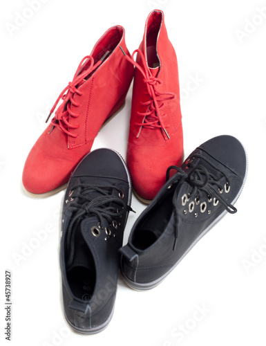 Bilde på lerret chaussures couple homme femme rouge noir