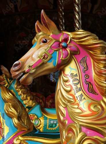 The Colourful Head of a Fun Fair Carousel Horse.