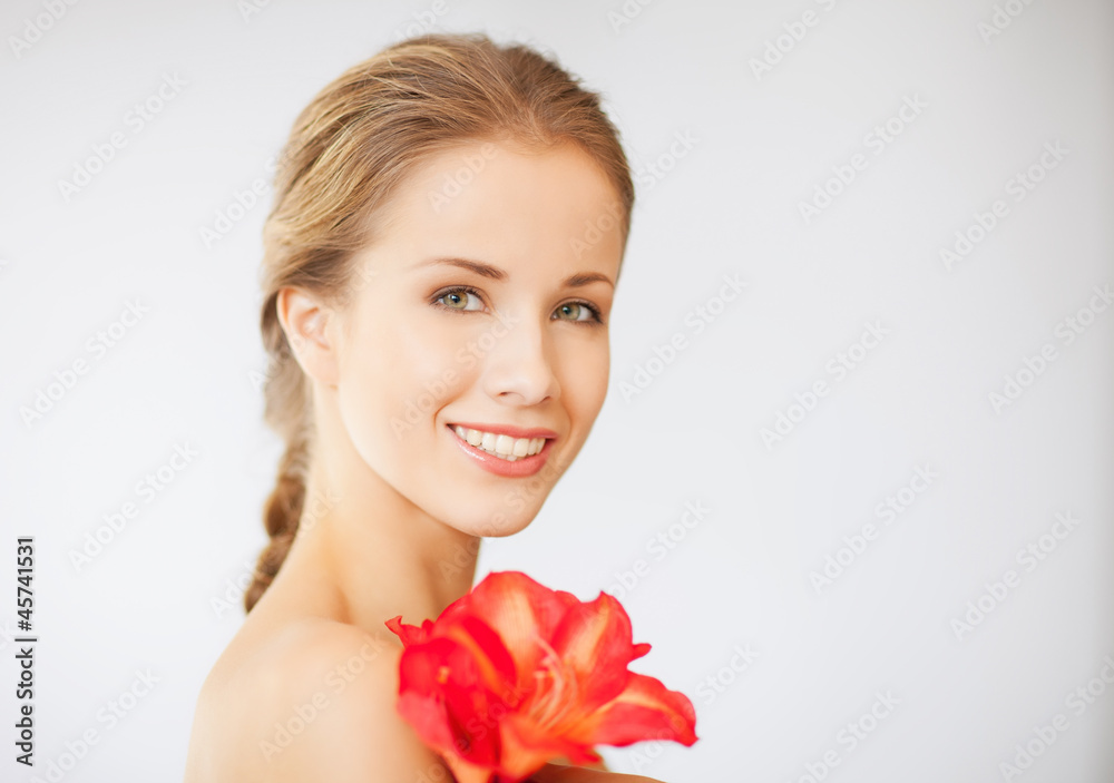 lovely woman with lily flower lovely woman with lily flower