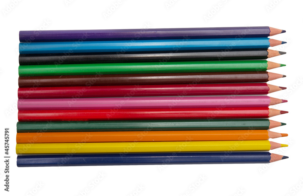 colorful pencils on white background