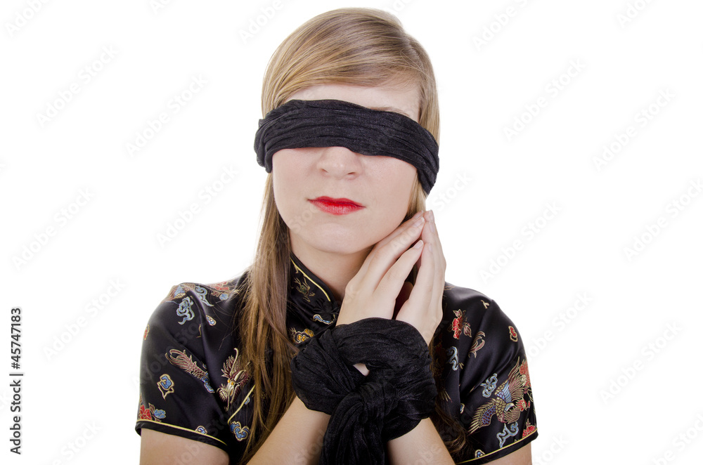 Blindfolded Woman Holding Out Her Hands Stock Photo - Download Image Now -  Adult, Adults Only, Blindfold - iStock