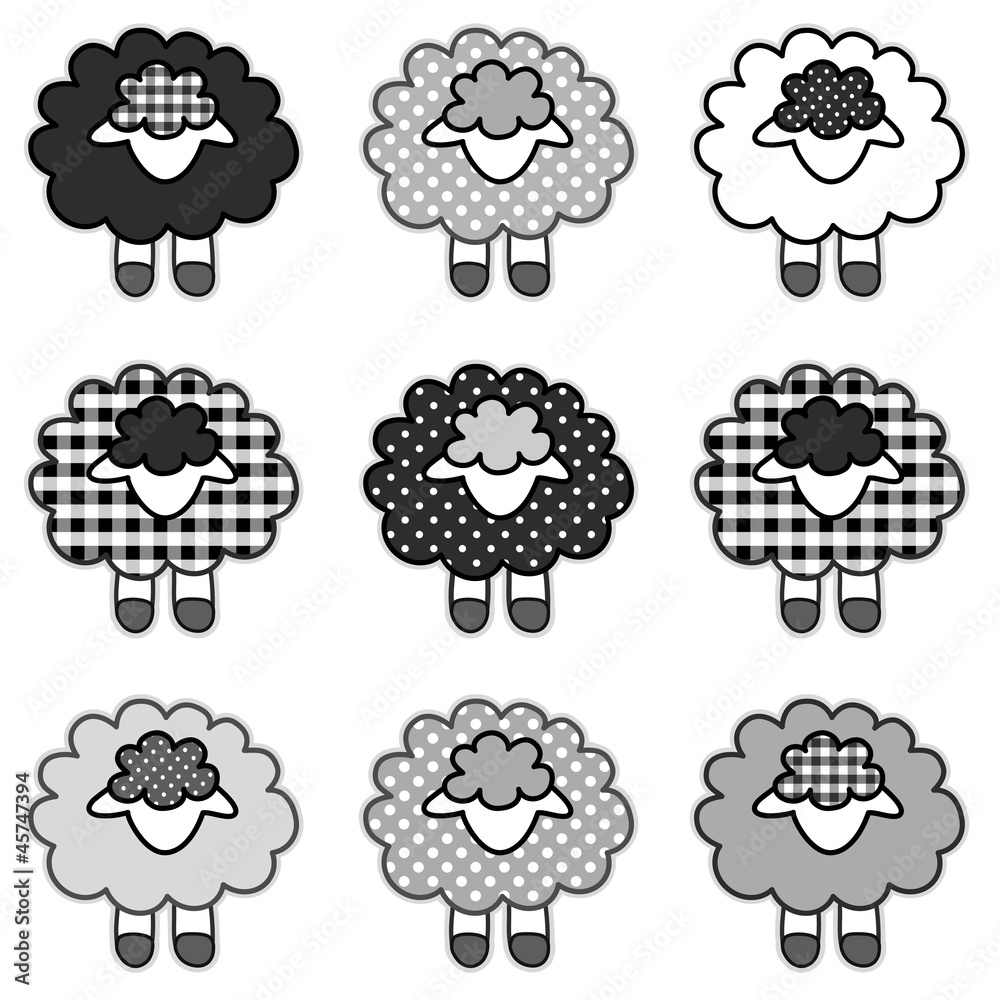 Obraz premium Black sheep, Gingham and Polka Dots, black and white