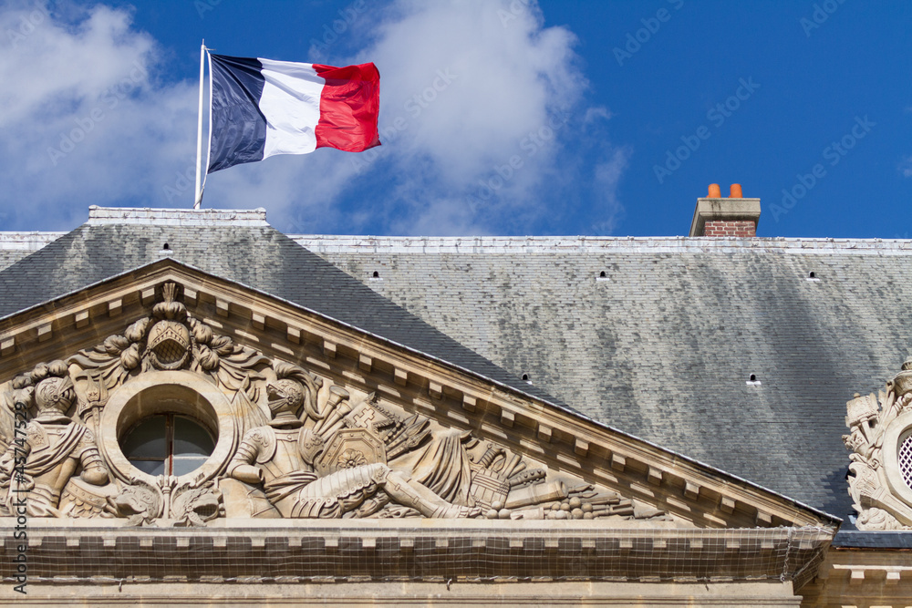 French Flag on an Ancient Building