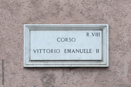 Street plate of famous Corso Vittorio Emanuele II. Rome. Italy.