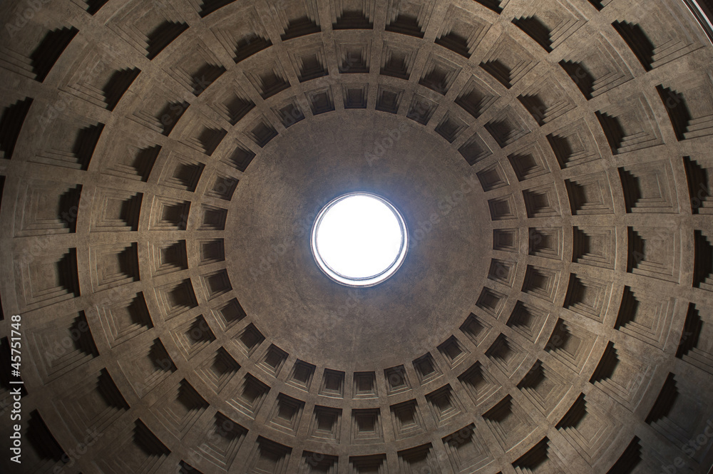 Interior view of the dome of the Pantheon in Rome, Italy.