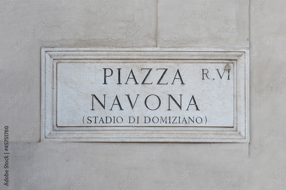 Naklejka premium Street plate of famous Piazza Navona. Rome. Italy.
