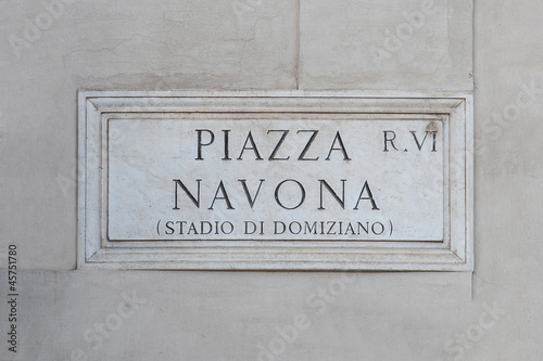 Street plate of famous Piazza Navona. Rome. Italy.
