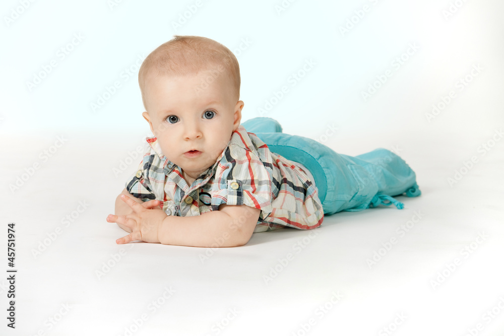 Little stilish boy on the white background Little stilish boy on the white background