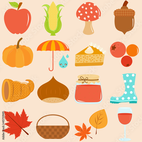 A Set of Cute Vector Icons : Autumn / Fall Theme