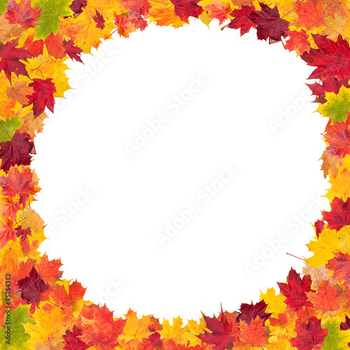 Autumn maple leaves in round shape with free space in center