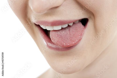teasing woman with tongue out