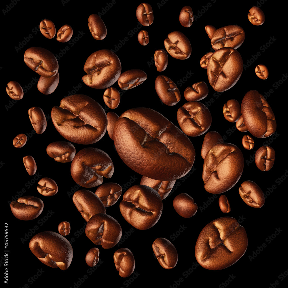 Coffee beans isolated on black