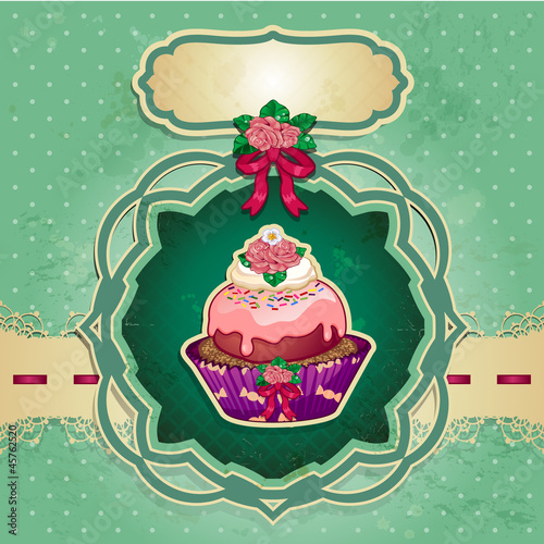 Dessert rose green background