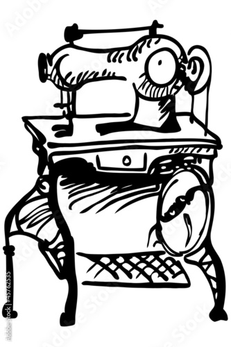a sketch of ancient sewing typewriter with a leg drive