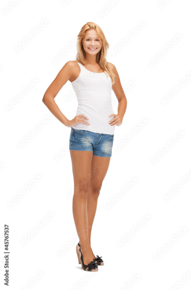 smiling teenage girl in blank white t-shirt smiling teenage girl in blank white t-shirt